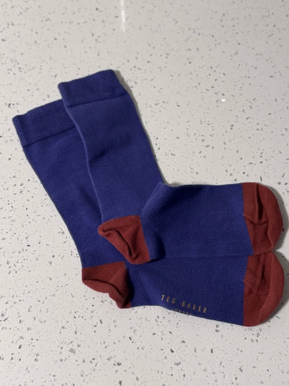 Ted Baker London Men’s Dress Socks Blue Burgundy Colorblock Crew Cotton Blend OS